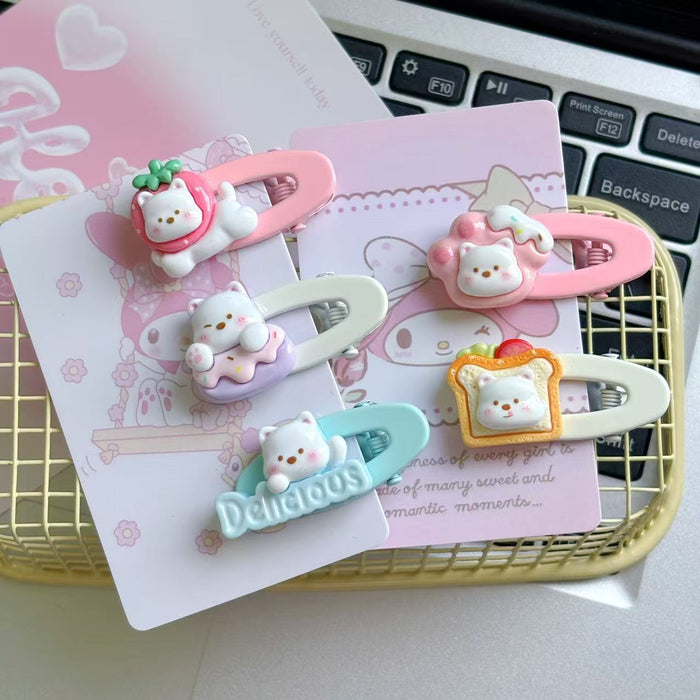 Wholesale White Bear Hair Clip Cartoon Pink Hollow New Style Girl's Side Bangs Hair Accessories