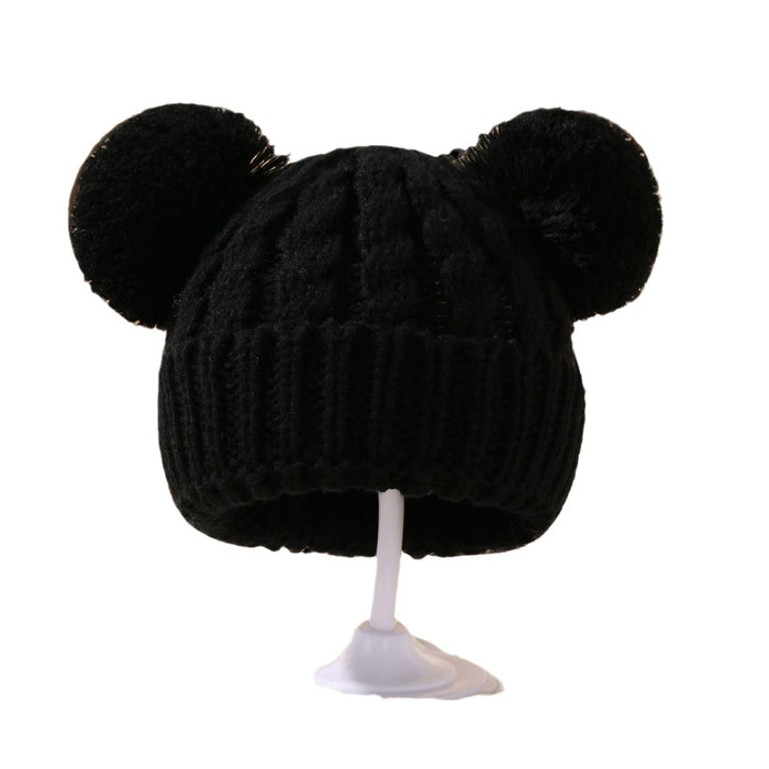 Wholesale Solid Color Twist Yarn Double Ball Children' s Hat in Stock for Autumn and Winter,  Warm Baby Pullover Hat