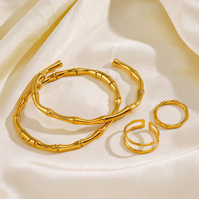 Wholesale women's Bracelet and rings bamboo joint suit titanium Stainless steel plated bamboo jewelry