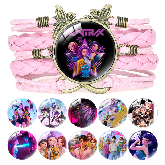 Wholesale KPOP Retro Butterfly Combination Cute Pink Multi-Layer Braided Girl Bracelet