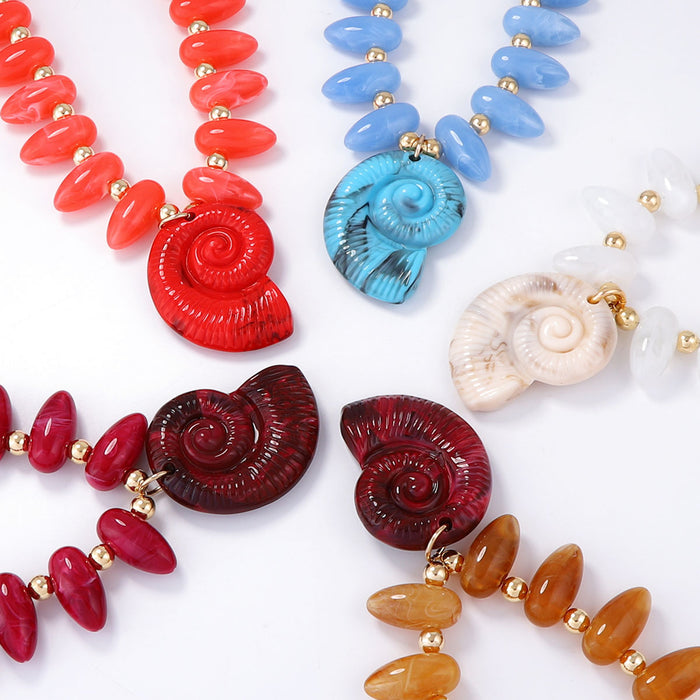 Wholesale Multi-Color Optional Beaded Large Conch Pendant Necklace Light Luxury Versatile Women