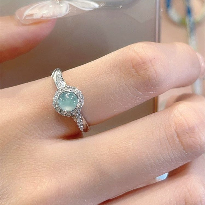 Wholesale Diamond-encrusted Aqua Blue Egg Ring Finger Ring Fashionable Finger Ring