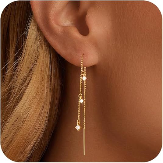 Wholesale Real gold brass electroplating fashion long flow Su ear line inlaid with zircon luxury earrings wholesale
