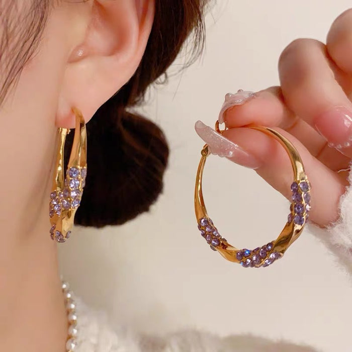 Wholesale Purple Diamond Super Flash Large Hoop Earrings Women's Exaggerated