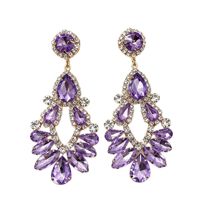 Wholesale Blue Geometric Drop Tassel Earrings Rhinestone Hollow Fashion Jewelry Accessory