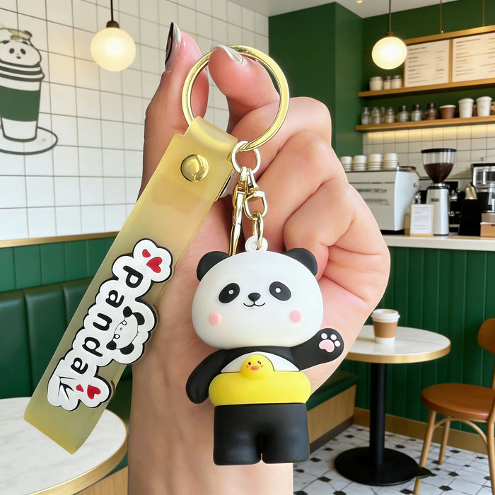 Wholesale Silicone PVC Panda Keychain Cute Red Panda Dressed for Car Key Bag Gift Decorative Accessory MOQ≥2