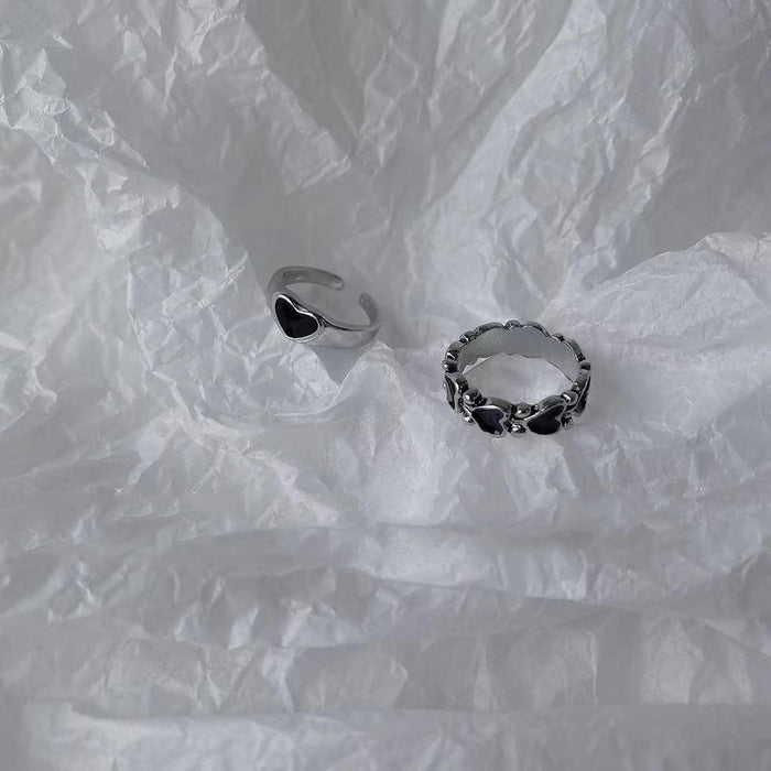 Wholesale New retro ring with black heart-shaped opening, simple and niche design