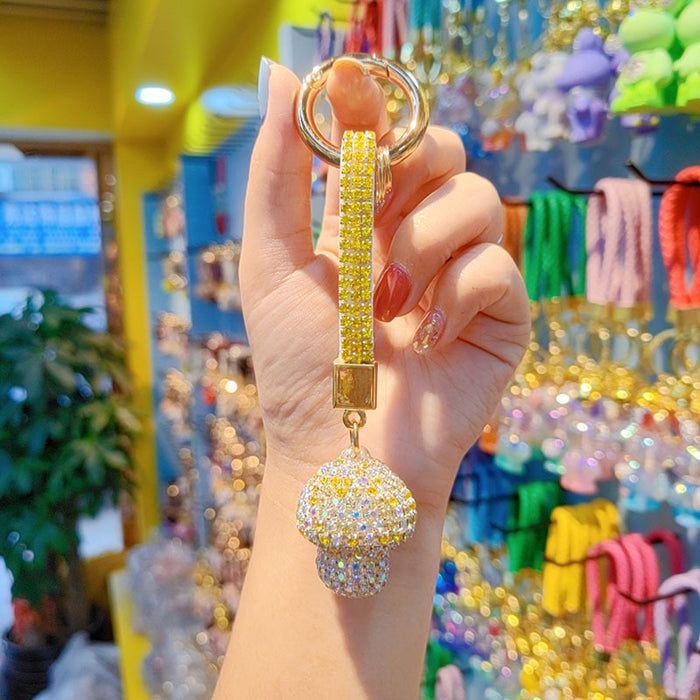 Wholesale Full-diamond mushroom pendant encrusted with diamonds  personalized couple keychain