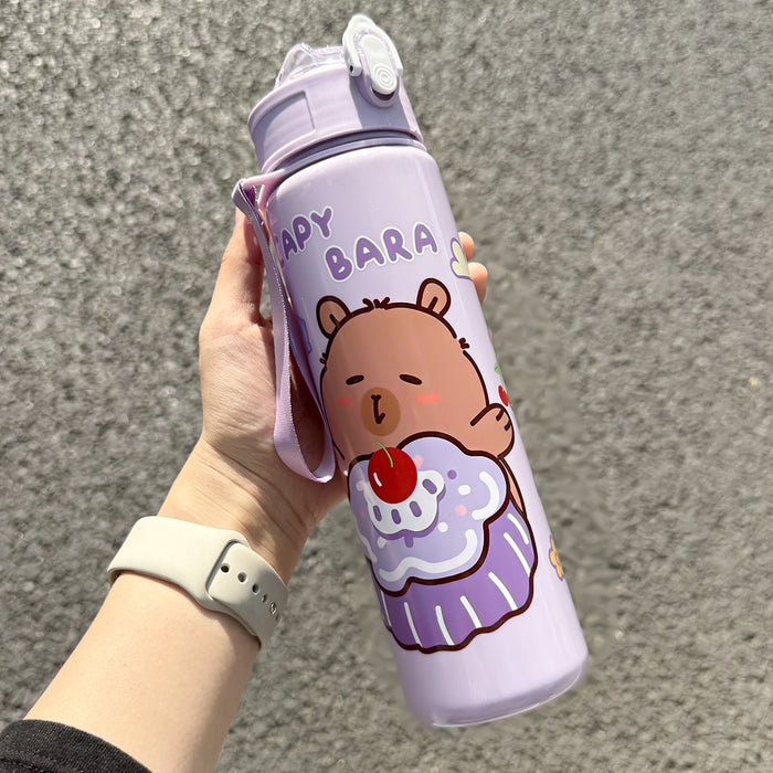Wholesale  Straw Water Cup Cute Children' s Straw Cup Student Portable Cartoon Water Cup with Lanyard