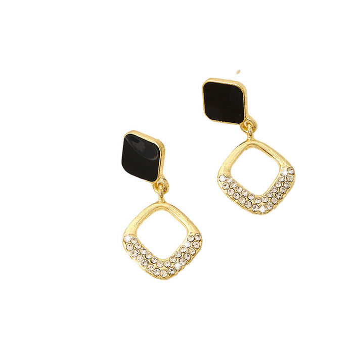 Wholesale Fashionable diamond studded geometric earrings with silver needles, versatile high-end earrings, vintage earrings