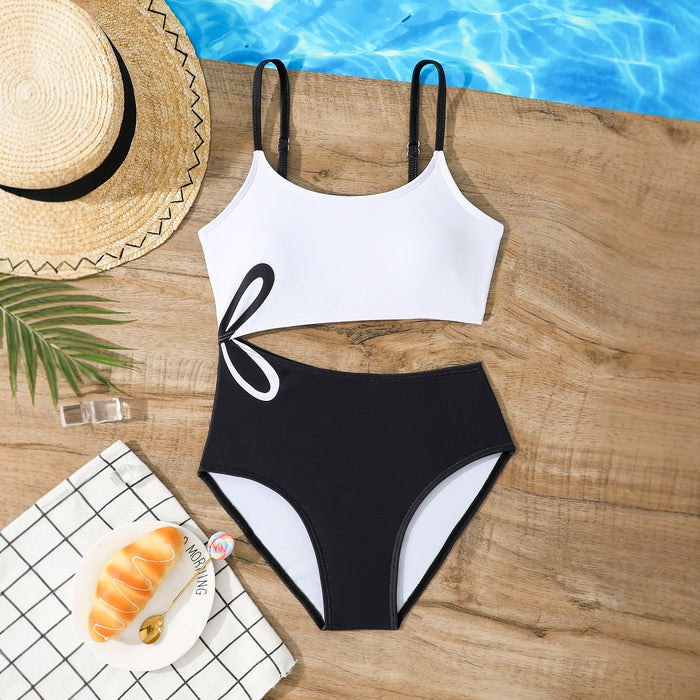 Wholesale One piece hollow camisole contrasting swimsuit for conjoined children