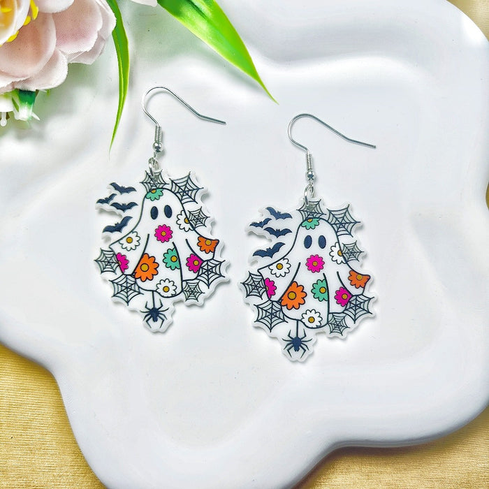 Wholesale Halloween Ghost Style Printed Acrylic Earrings JDC-ES-QiYu004