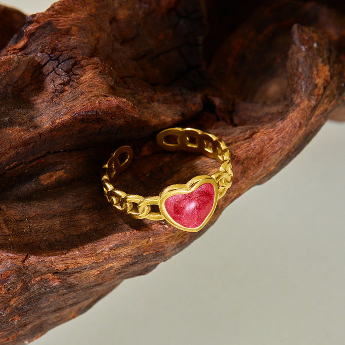 Wholesale Stainless Steel Love Dripping Oil Adjustable Ring Hollow Chain Design Open Ring