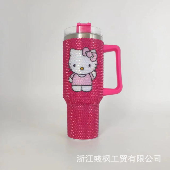 Wholesale Rhinestone Flag Bow Design 40oz Stainless Steel Insulated Car Cup with Handle MOQ≥2