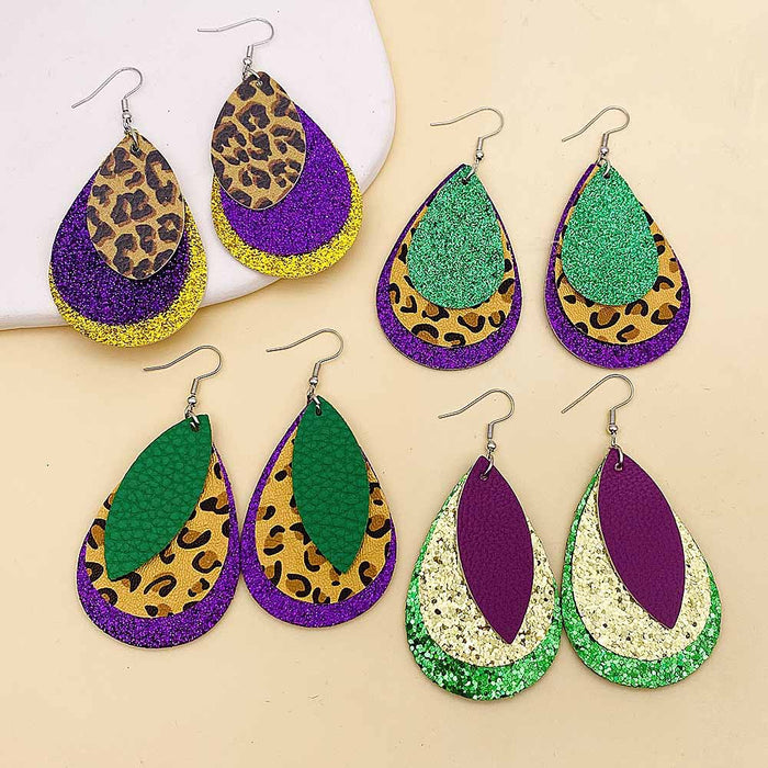 Wholesale European and American Carnival Three-layer Leather Earrings with Shiny Leaf Shaped Earrings Bohemian Carnival Earrings JDC-ES-YaChen007