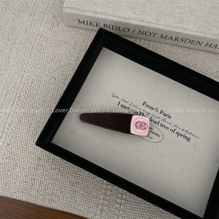 Wholesale pink rhinestone letter velvet fabric hairpin  BB clip bangs clip