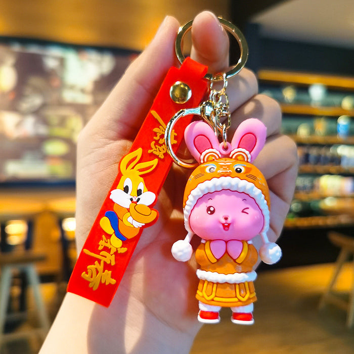 Wholesale Rubber Cartoon Rabbit Doll Three-Dimensional Keychain JDC-KC-Tingm101