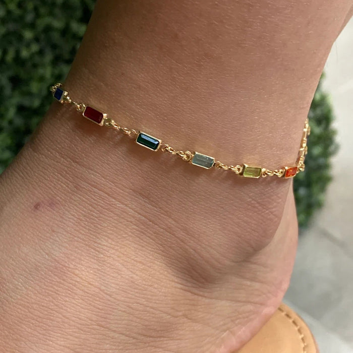 Wholesale Colorful gemstone necklace, collarbone chain, simple double-sided diamond bracelet, rainbow crystal, women's high-end accessory