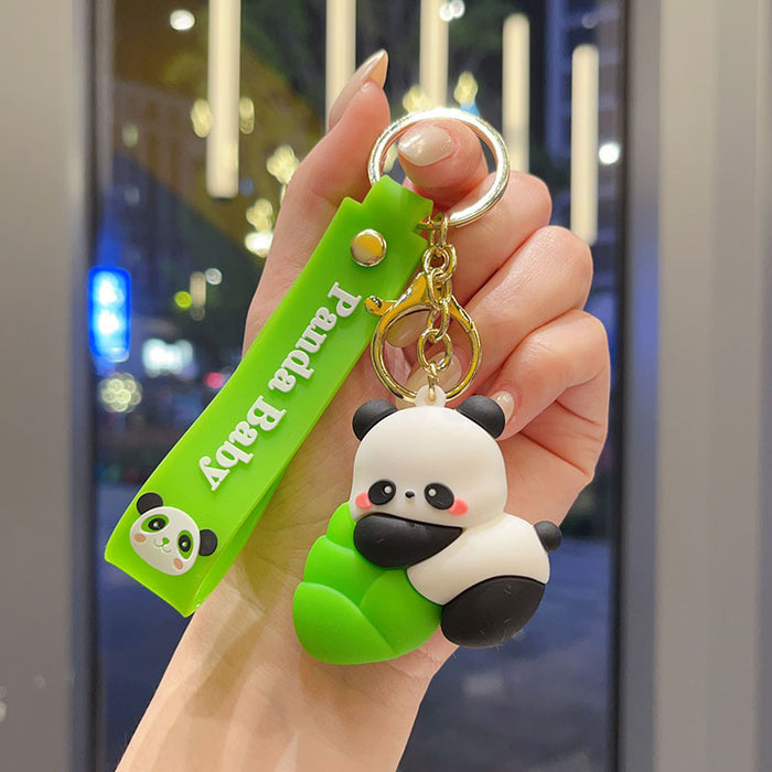 Wholesale Cute Cartoon Panda Keychain Soft PVC Bamboo Panda Handstand Decorative Accessory
