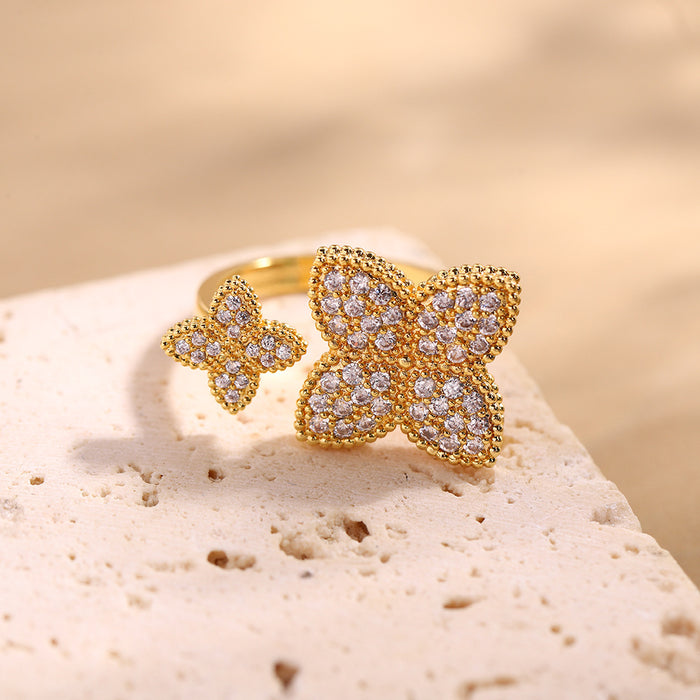 Wholesale Women's Simple Opening Finger Ring Ring Four Leaf Flower Versatile Light Luxury Ring