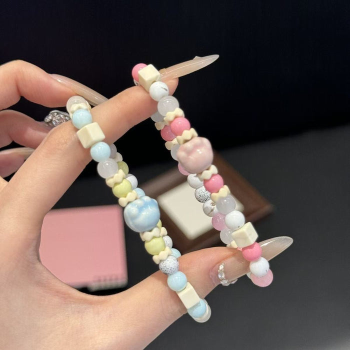 Wholesale Macaron bead bracelet, niche design, elastic bracelet, light luxury temperament, contrasting color accessories