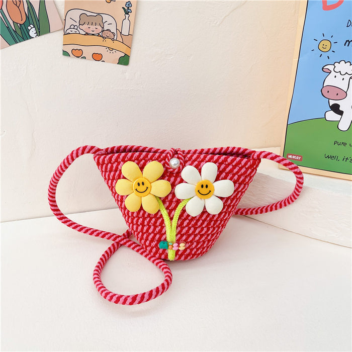 Wholesale Straw Bag  Children's Bag Three-dimensional Flower Crossbody Bag Straw Bag Women's Coin Purse
