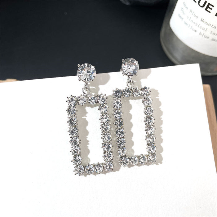 Wholesale Sparkling rhinestone earrings full of diamond temperament, geometric rectangle, simple and versatile earrings