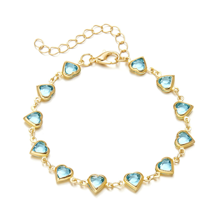 Wholesale Colored diamond heart-shaped chain bracelet