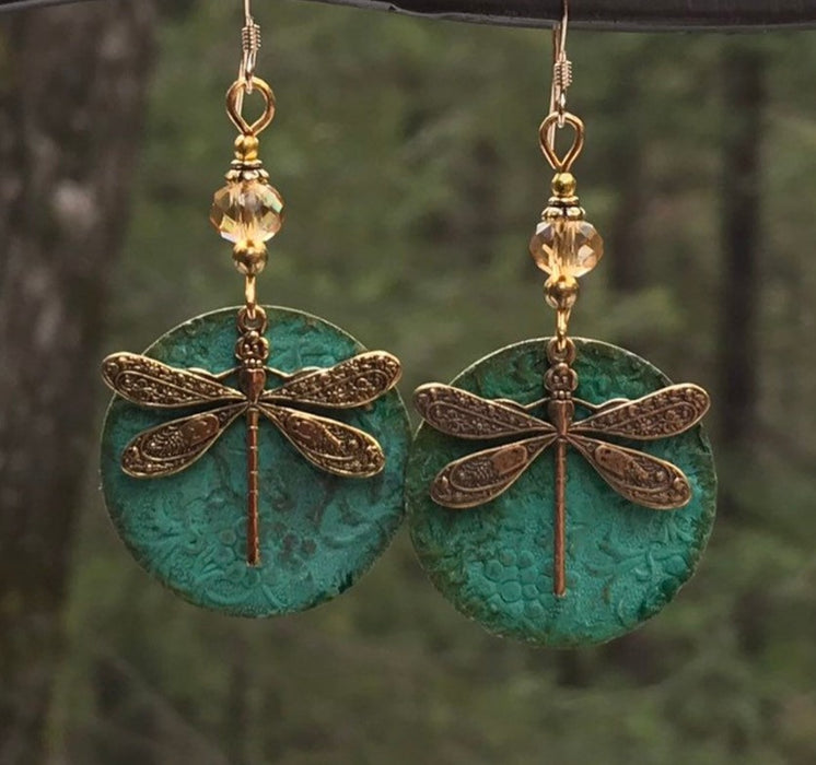 Wholesale Fashionable retro bronze green brushed minimalist earrings