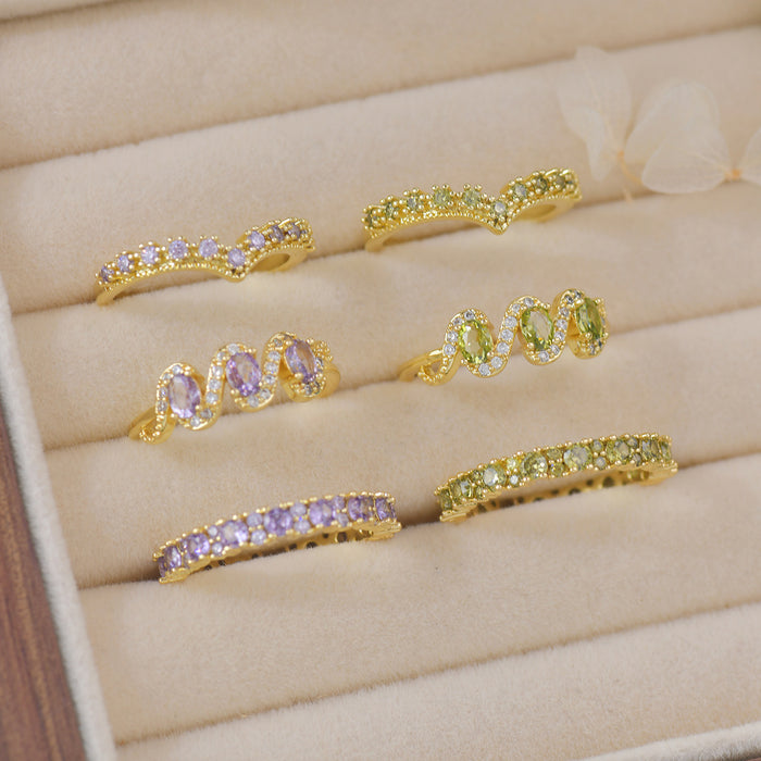 Wholesale Light Luxury Original Design Zircon Purple Zircon Ring Set with Adjustable Opening