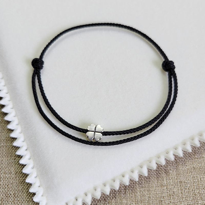 Wholesale Red rope bracelet with four leaf clover simple weaving and thin hand rope, a pair of red rope commemorative gifts