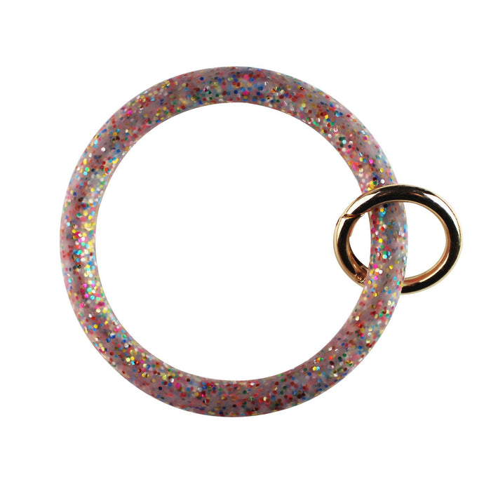 Wholesale glitter sequins gold powder silicone bracelet car keychain creative circle key ring