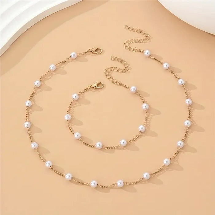 Wholesale Simple and elegant pearl chain necklace and bracelet set