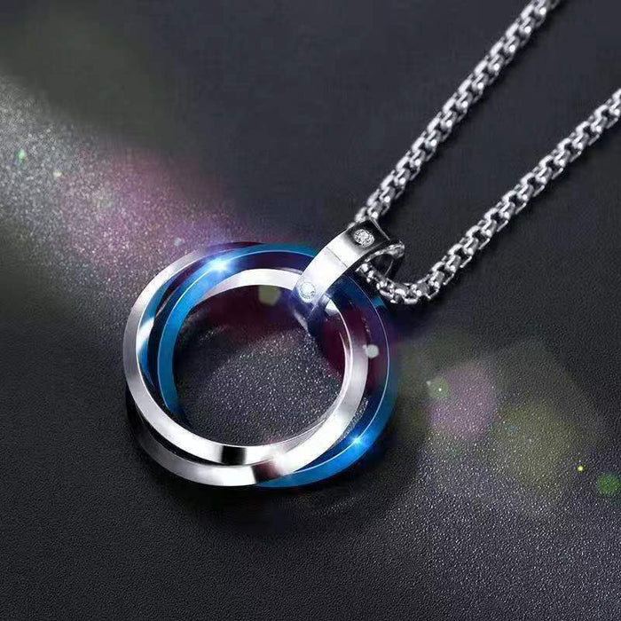 Wholesale Three Ring Diamond Pendant Stainless Steel Necklace JDC-NE-Zheq010