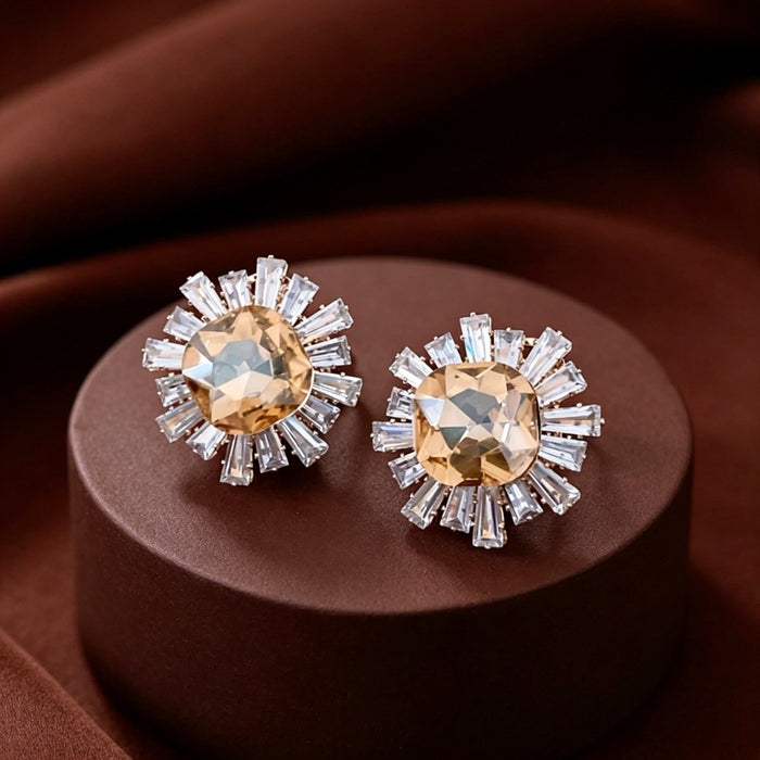 Wholesale Copper CZ Sunflower Earrings Geometric Design Party Jewelry Accessory