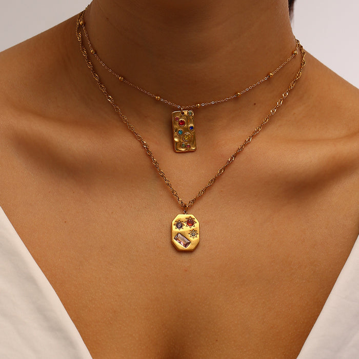 Wholesale Stainless steel rainbow gemstone necklace, personalized polygon necklace, color preservation wholesale