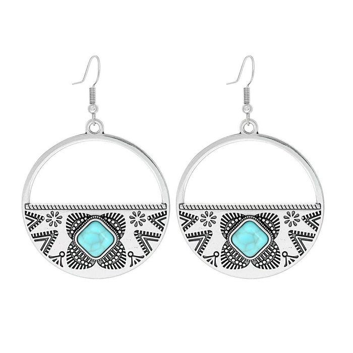 Wholesale Beach Vacation Geometric Alloy Earrings with Turquoise Acrylic Fashion Jewelry MOQ≥2