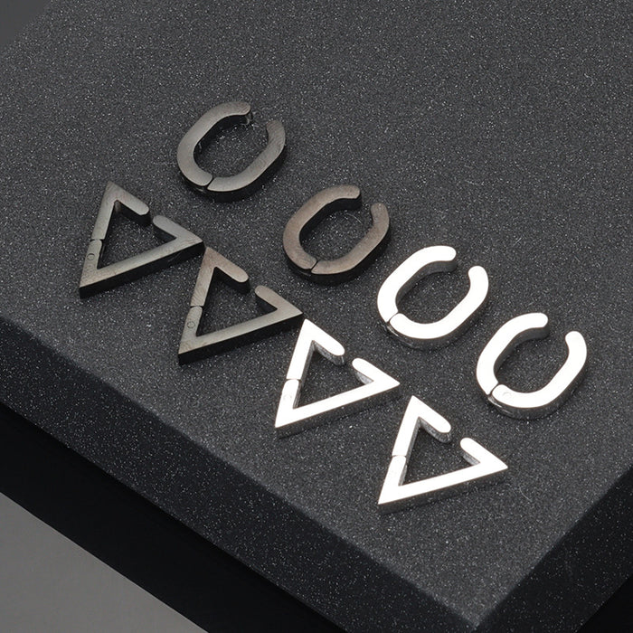 Wholesale Cross border minimalist three-dimensional triangular earrings with ear clips, no ear holes, smooth ear buckles made of titanium steel