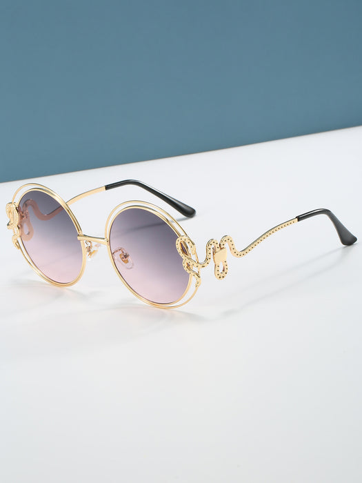 Wholesale Hollow Ocean Piece Color Round Frame Sunglasses Metal Double Loop Retro Sunglasses