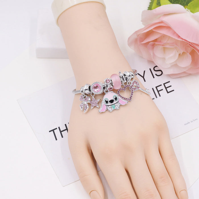 Wholesale Cartoon Charm Beaded Bracelet with Rhinestone Heart Stainless Steel Gift MOQ≥2
