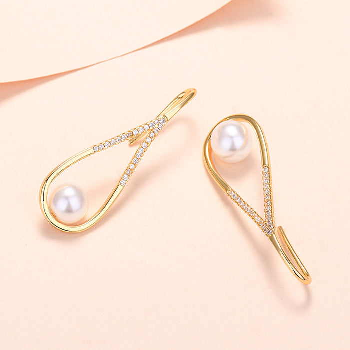 Wholesale water drop earrings women's small zircon pearl earrings gold-plated jewelry
