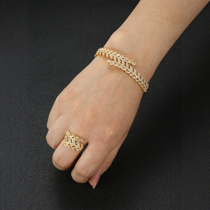 Wholesale Zircon Bracelet Ring Set Women' s Open Bracelet Bracelet Leaf Bracelet Daily Wear