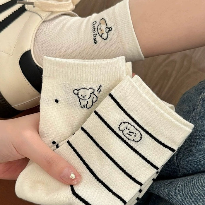 Wholesale White socks, mid length socks, pure cotton, cute mesh, breathable, stacked long socks