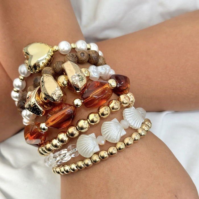 Wholesale Resin Retro Color-Contrast Beaded Bracelet Handmade Woven Stackable Jewelry Accessory MOQ≥2