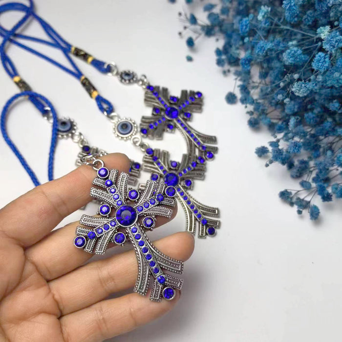 Wholesale Devil's Eye Blue Eye Diamond Cross Good Luck Decoration Pendant Car Hanging