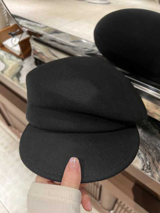 Wholesale Black wool women's autumn and winter octagonal hat painter beret retro sheep felt hat