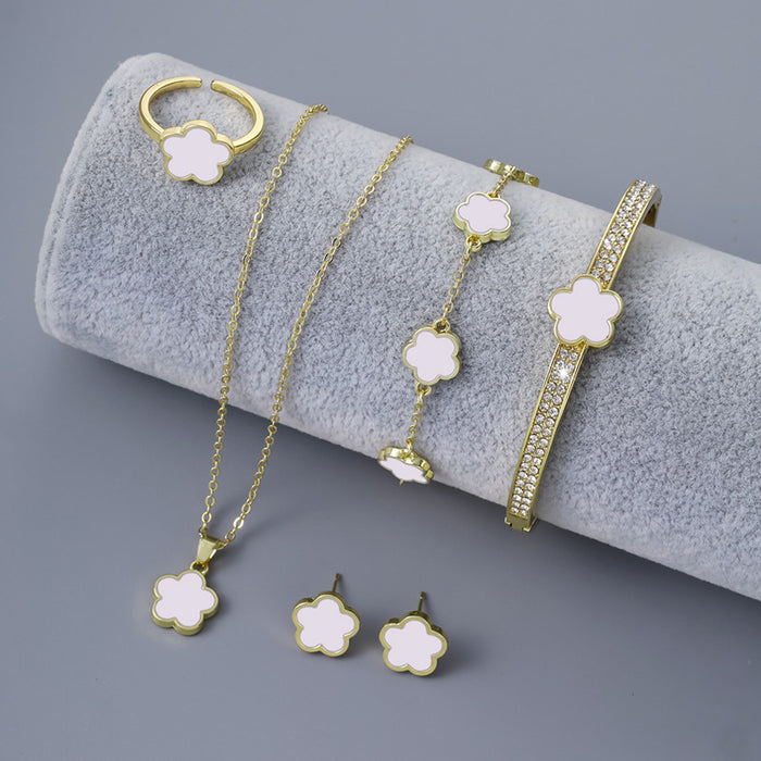 Wholesale Alloy Lucky Five Petal Flower Necklace Five-piece Set JDC-NE-ZhuoM017