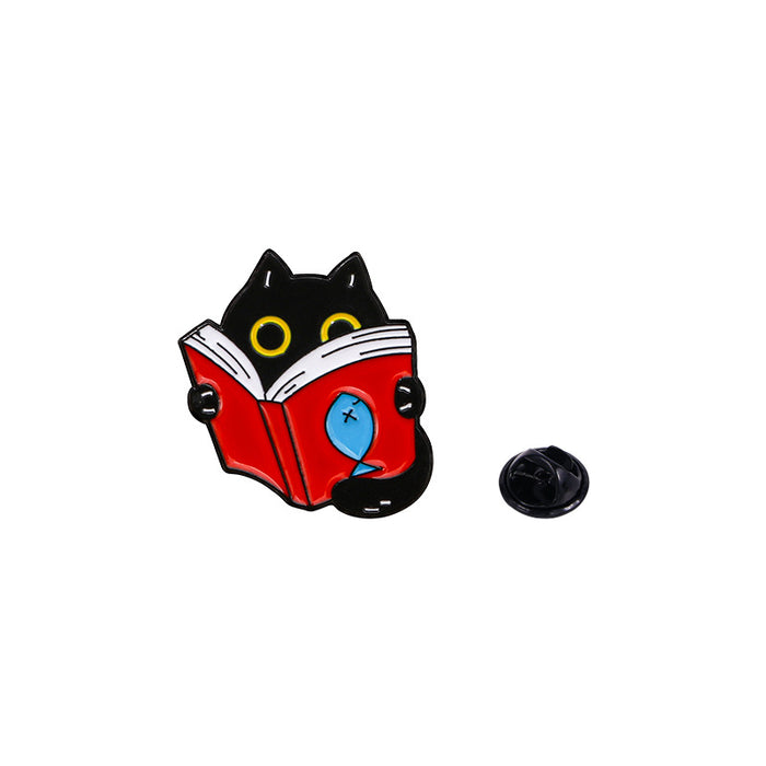 Wholesale Cartoon animal badge metal brooch cute design learning book Cat shape dripping student badge