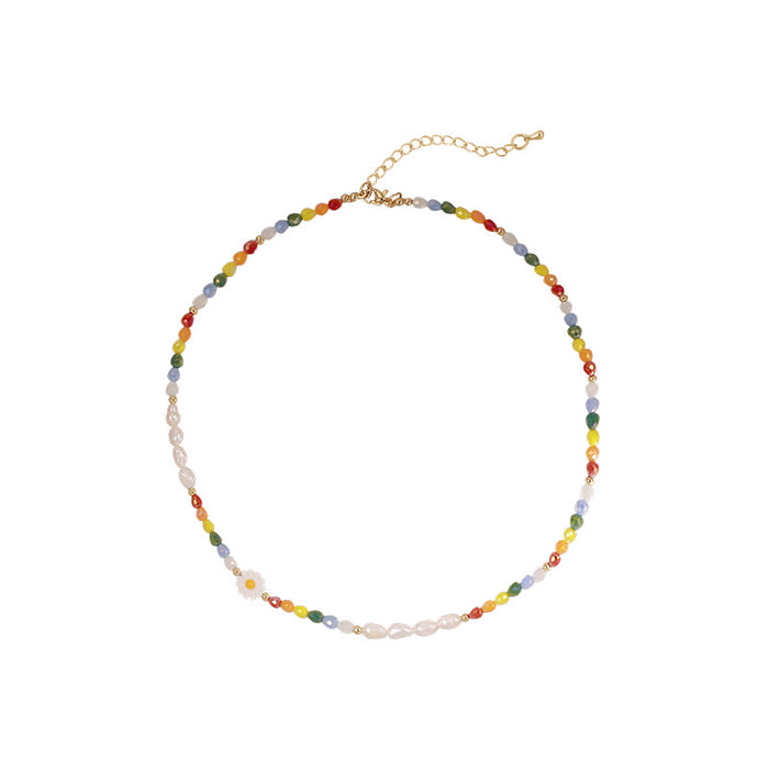 Wholesale Color Daisy Flower Necklace Pearl Women  Clavicle Chain Design Neck Chain Bracelet