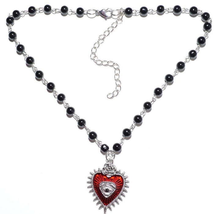 Wholesale Gothic Bloody Rose Devil's Eye Pearl Pendant Necklace JDC-NE-ZhanYou003